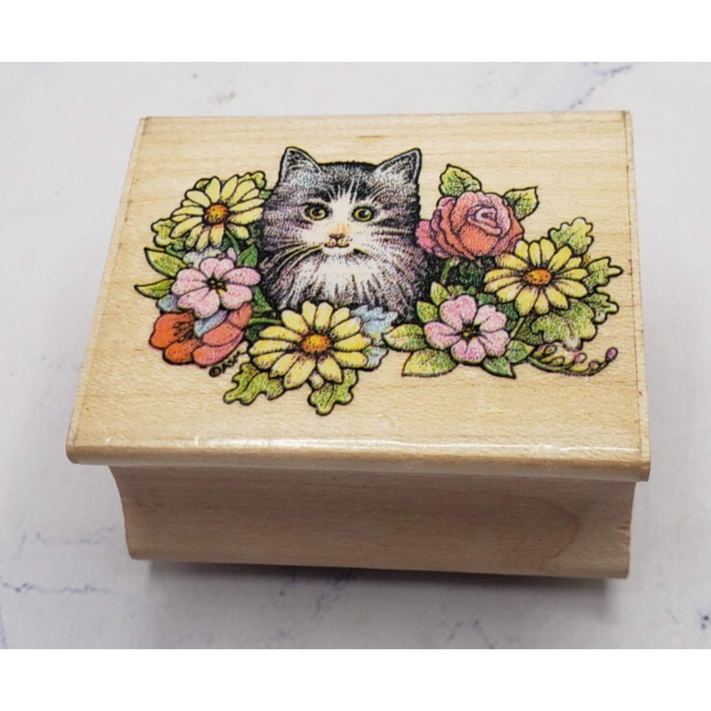 All Night Media Flower Cat Wood Mounted Rubber Stamp 237E